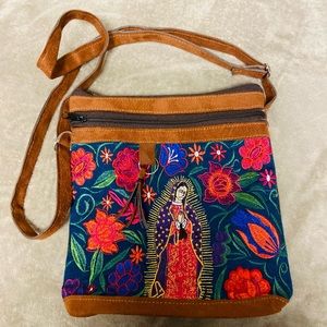 Mexican Floral Lady Of Guadalupe Embroidery Women’s Crossbody Bag Handmade